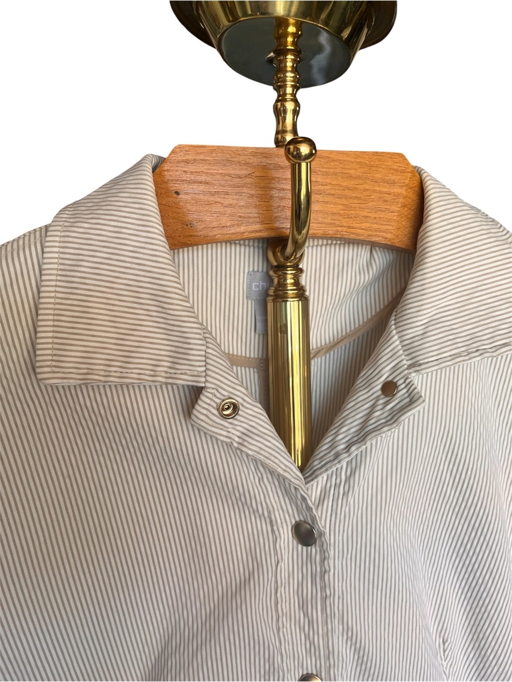 Chico's Cream and Gold Seersucker Button-Front Jacket 3 - Picture 3 of 11